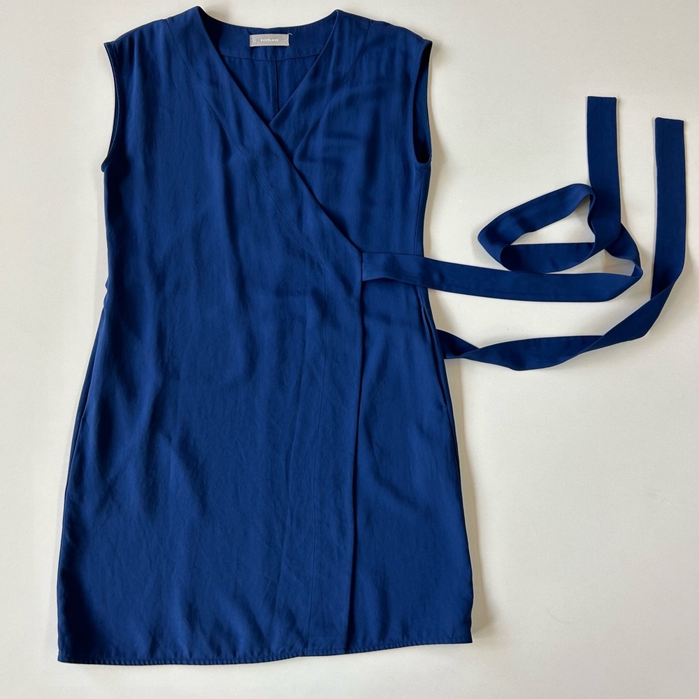 Everlane Japanese GoWeave Short-Sleeve Mini Wrap Dress, Royal Blue, Size 2
